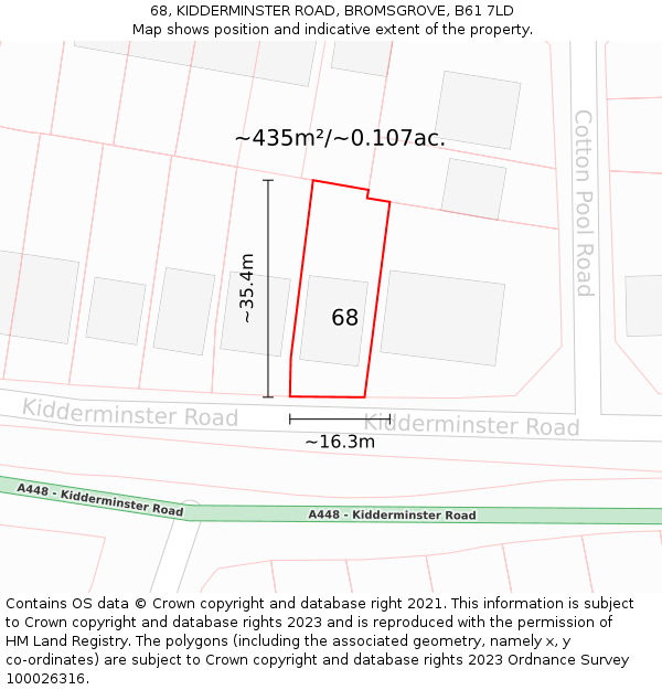 68, KIDDERMINSTER ROAD, BROMSGROVE, B61 7LD: Plot and title map