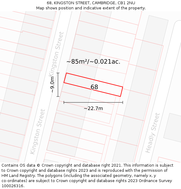 68, KINGSTON STREET, CAMBRIDGE, CB1 2NU: Plot and title map