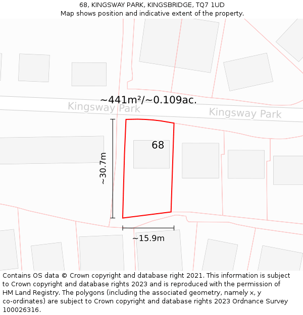 68, KINGSWAY PARK, KINGSBRIDGE, TQ7 1UD: Plot and title map