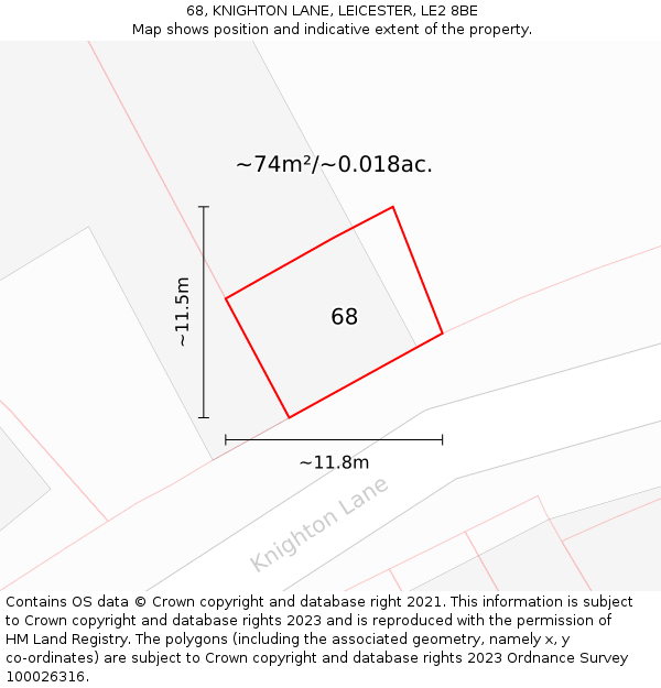 68, KNIGHTON LANE, LEICESTER, LE2 8BE: Plot and title map