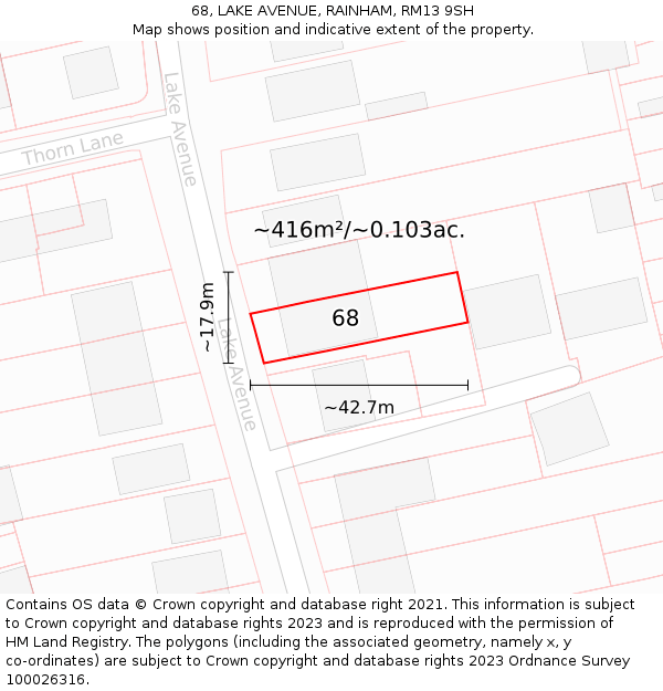 68, LAKE AVENUE, RAINHAM, RM13 9SH: Plot and title map