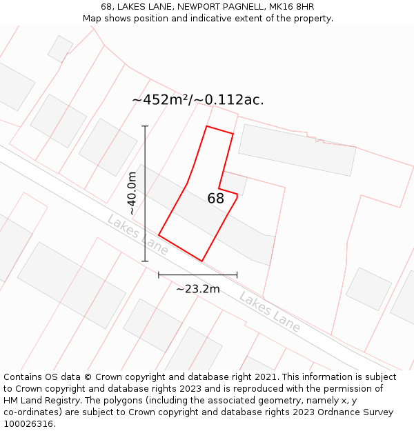 68, LAKES LANE, NEWPORT PAGNELL, MK16 8HR: Plot and title map