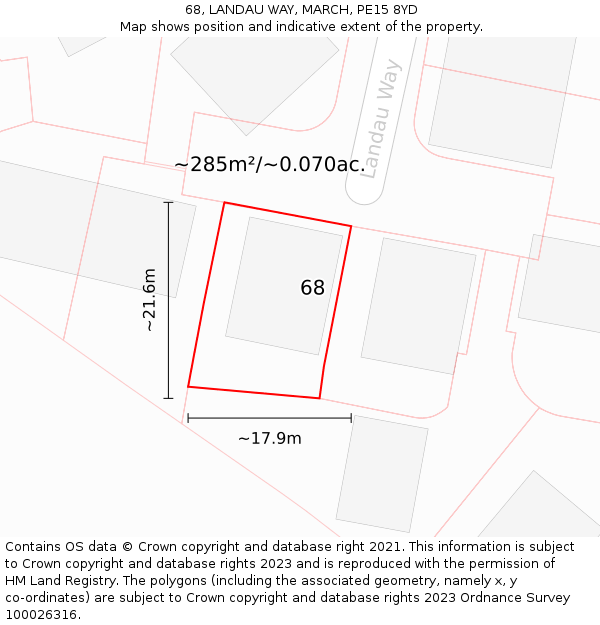 68, LANDAU WAY, MARCH, PE15 8YD: Plot and title map