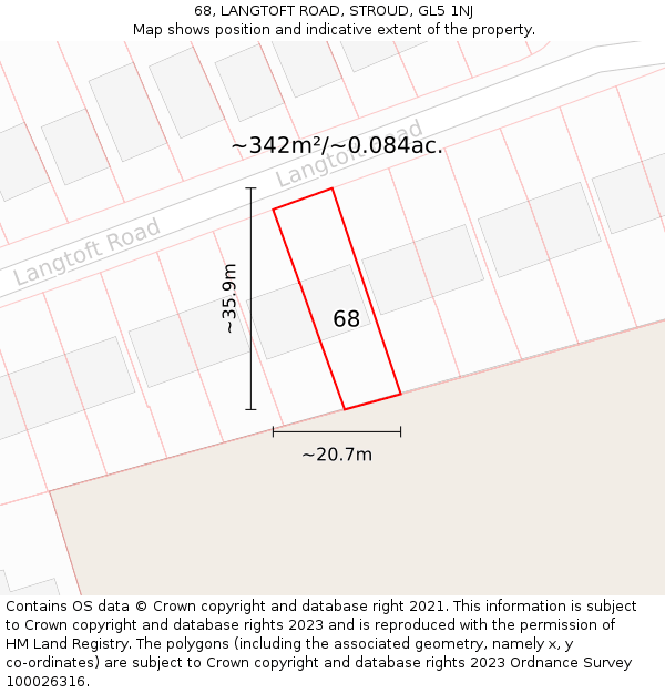 68, LANGTOFT ROAD, STROUD, GL5 1NJ: Plot and title map