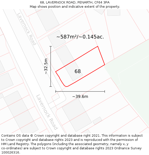 68, LAVERNOCK ROAD, PENARTH, CF64 3PA: Plot and title map