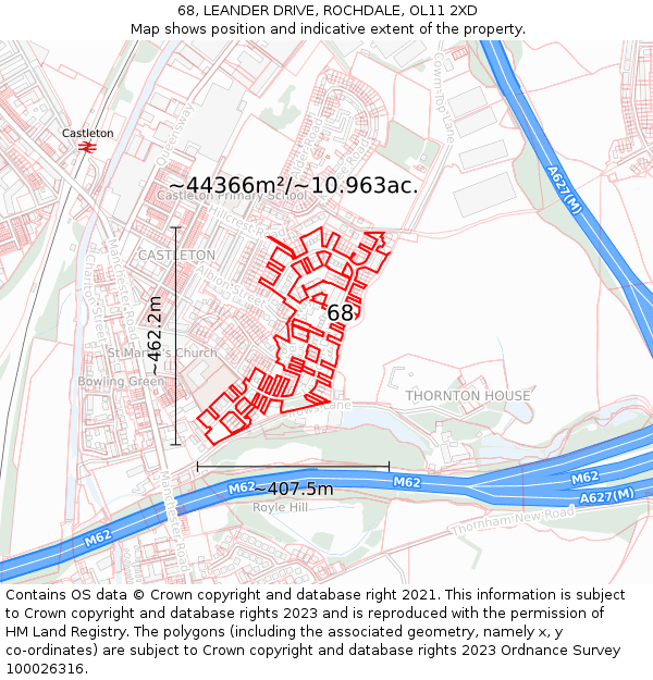 68, LEANDER DRIVE, ROCHDALE, OL11 2XD: Plot and title map