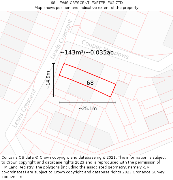 68, LEWIS CRESCENT, EXETER, EX2 7TD: Plot and title map