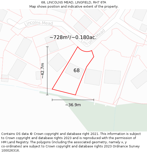 68, LINCOLNS MEAD, LINGFIELD, RH7 6TA: Plot and title map