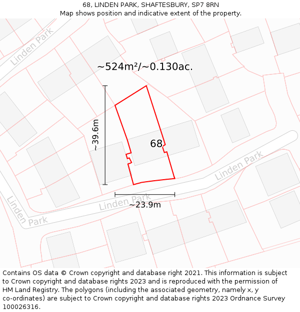 68, LINDEN PARK, SHAFTESBURY, SP7 8RN: Plot and title map