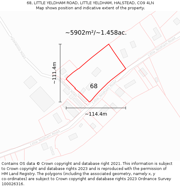 68, LITTLE YELDHAM ROAD, LITTLE YELDHAM, HALSTEAD, CO9 4LN: Plot and title map