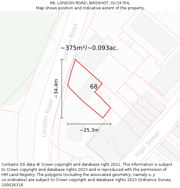 68, LONDON ROAD, BAGSHOT, GU19 5HL: Plot and title map