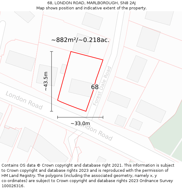 68, LONDON ROAD, MARLBOROUGH, SN8 2AJ: Plot and title map