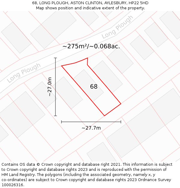 68, LONG PLOUGH, ASTON CLINTON, AYLESBURY, HP22 5HD: Plot and title map