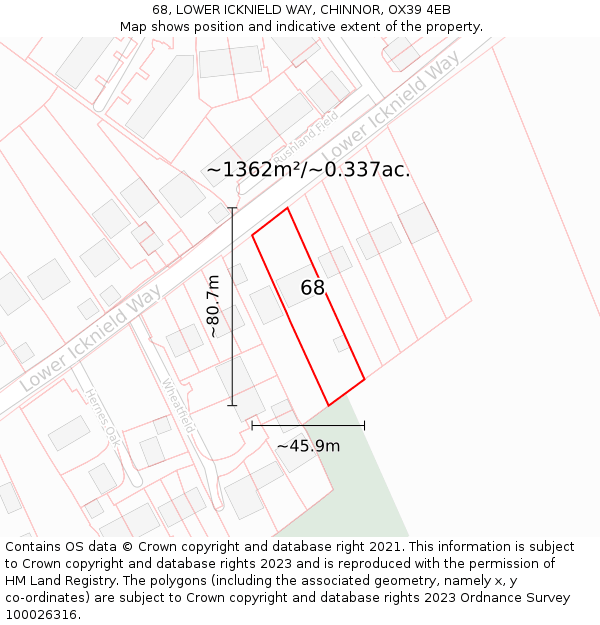 68, LOWER ICKNIELD WAY, CHINNOR, OX39 4EB: Plot and title map