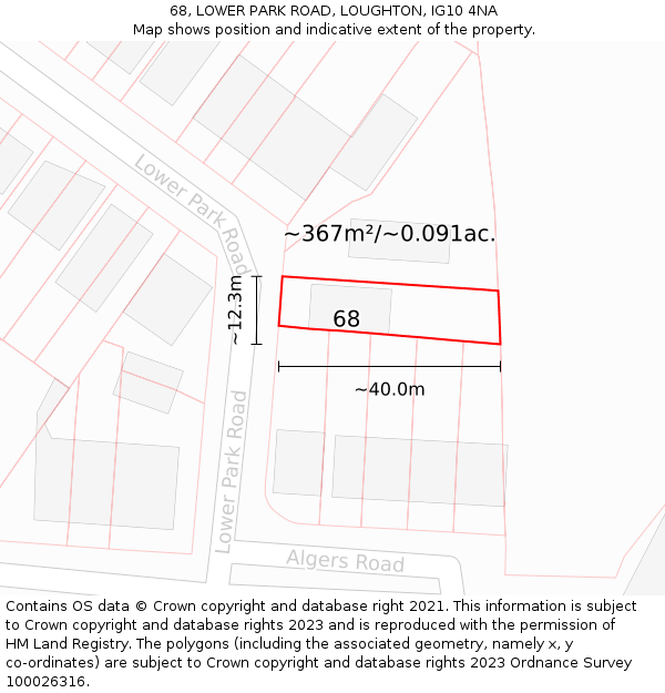 68, LOWER PARK ROAD, LOUGHTON, IG10 4NA: Plot and title map