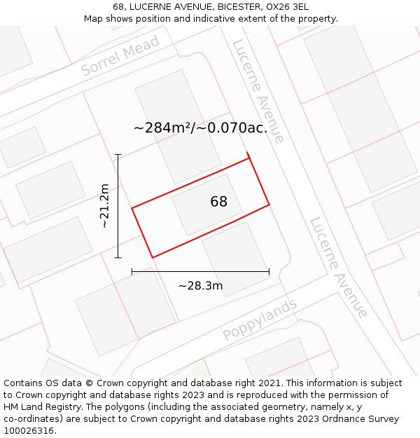 68, LUCERNE AVENUE, BICESTER, OX26 3EL: Plot and title map