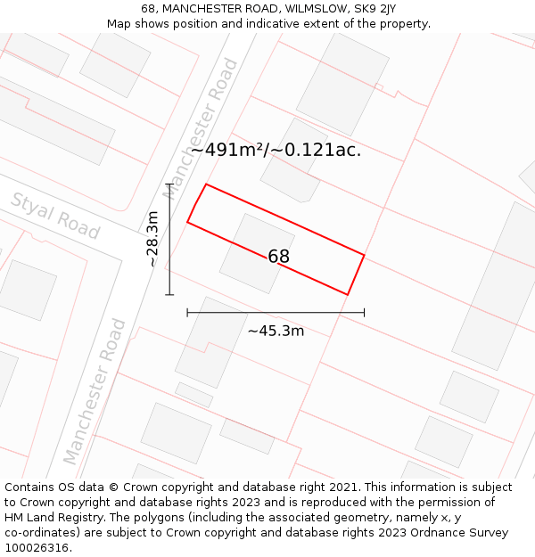 68, MANCHESTER ROAD, WILMSLOW, SK9 2JY: Plot and title map
