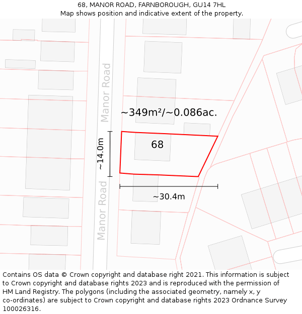 68, MANOR ROAD, FARNBOROUGH, GU14 7HL: Plot and title map