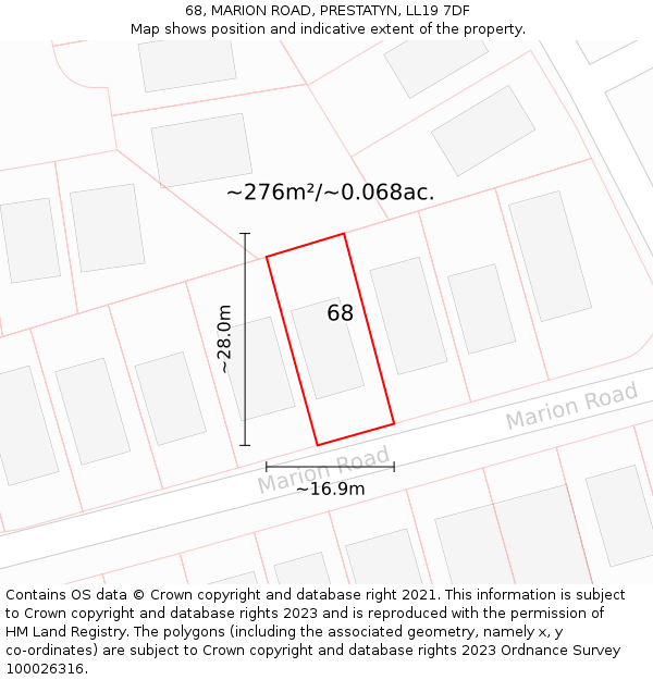 68, MARION ROAD, PRESTATYN, LL19 7DF: Plot and title map