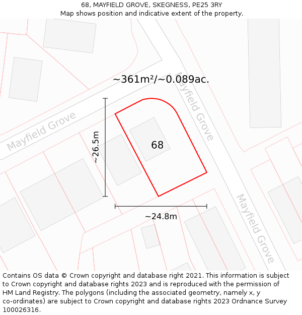 68, MAYFIELD GROVE, SKEGNESS, PE25 3RY: Plot and title map