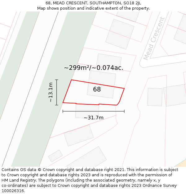 68, MEAD CRESCENT, SOUTHAMPTON, SO18 2JL: Plot and title map