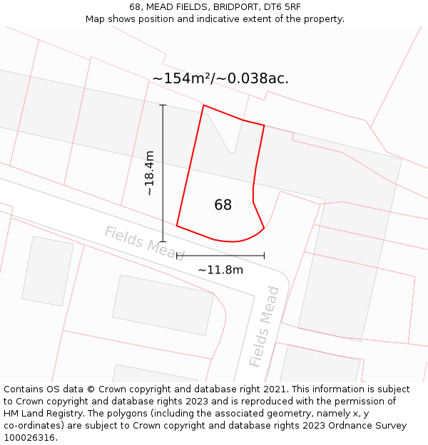 68, MEAD FIELDS, BRIDPORT, DT6 5RF: Plot and title map