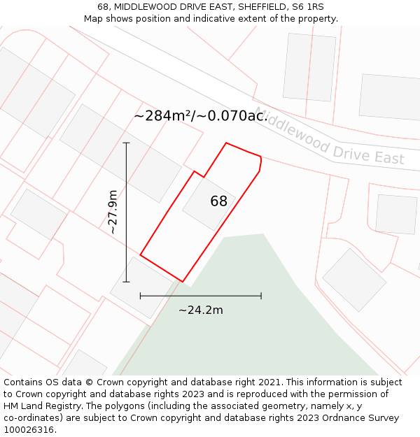 68, MIDDLEWOOD DRIVE EAST, SHEFFIELD, S6 1RS: Plot and title map