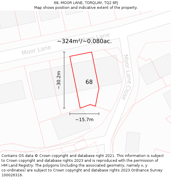 68, MOOR LANE, TORQUAY, TQ2 8PJ: Plot and title map