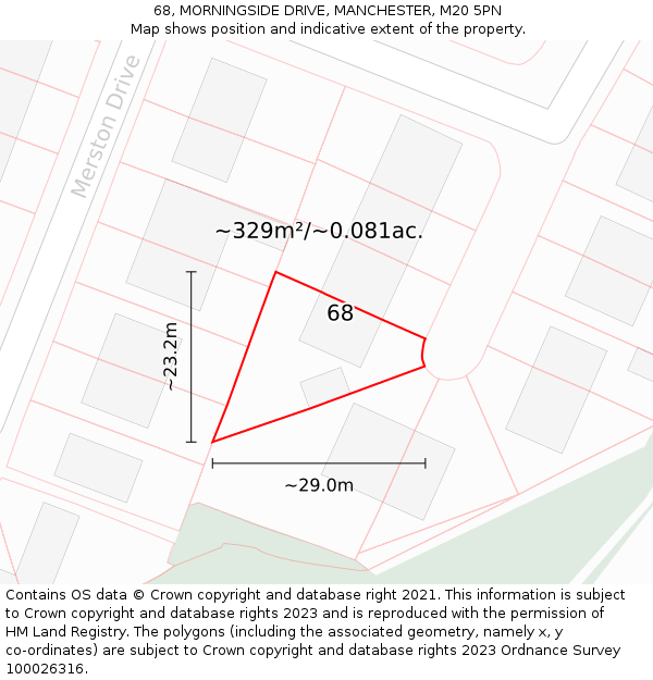 68, MORNINGSIDE DRIVE, MANCHESTER, M20 5PN: Plot and title map