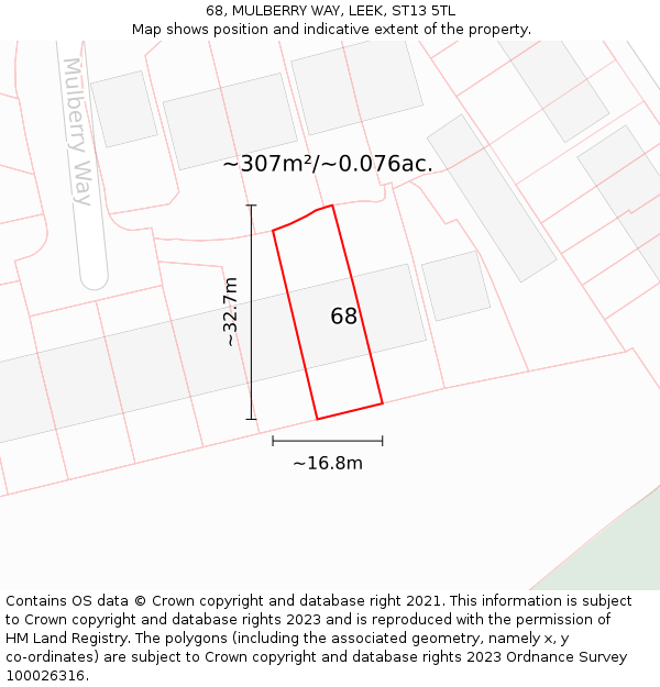 68, MULBERRY WAY, LEEK, ST13 5TL: Plot and title map