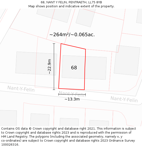 68, NANT Y FELIN, PENTRAETH, LL75 8YB: Plot and title map