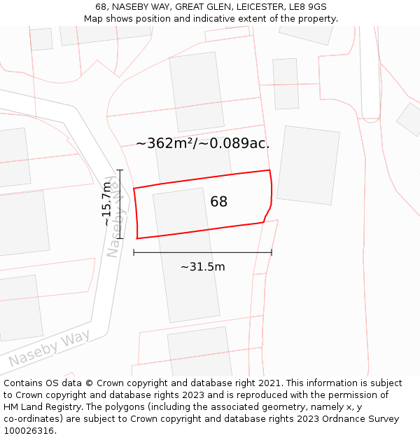 68, NASEBY WAY, GREAT GLEN, LEICESTER, LE8 9GS: Plot and title map