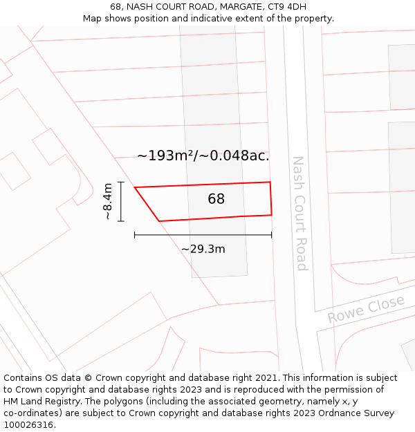 68, NASH COURT ROAD, MARGATE, CT9 4DH: Plot and title map