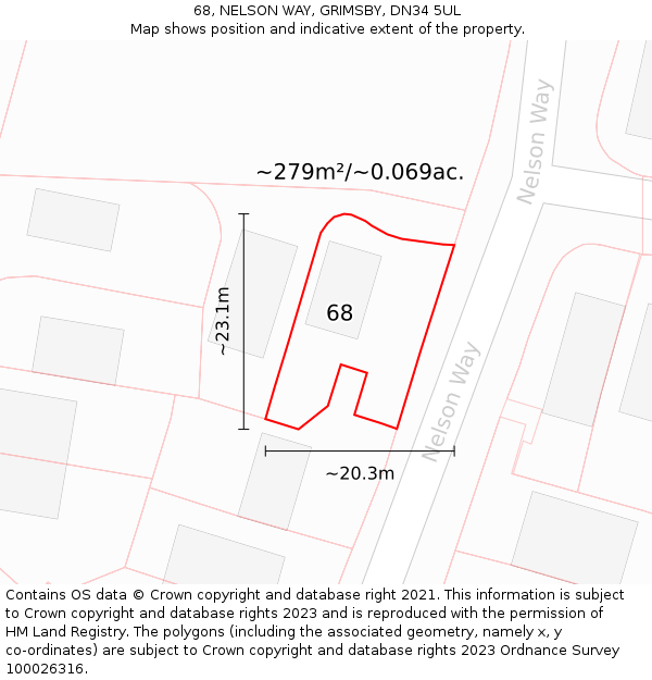 68, NELSON WAY, GRIMSBY, DN34 5UL: Plot and title map