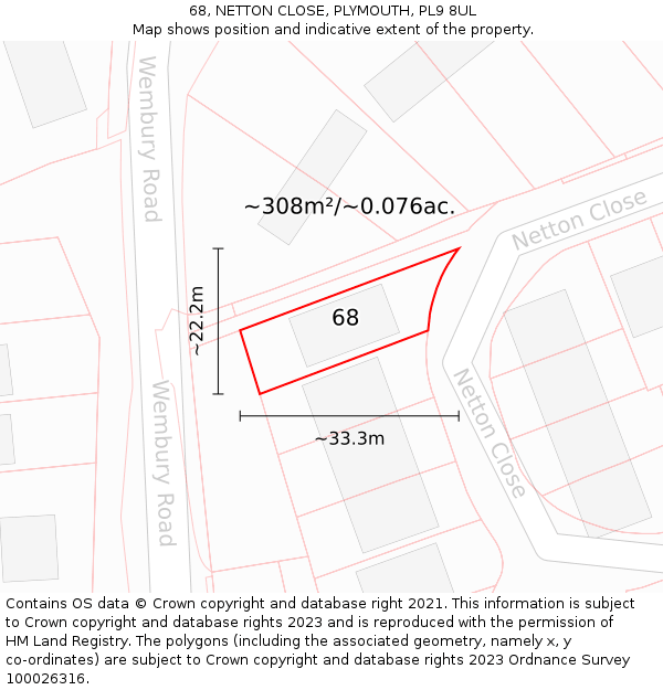68, NETTON CLOSE, PLYMOUTH, PL9 8UL: Plot and title map