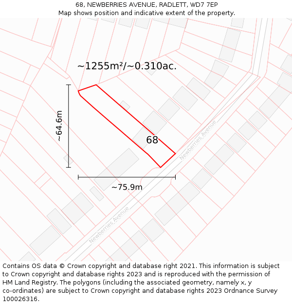 68, NEWBERRIES AVENUE, RADLETT, WD7 7EP: Plot and title map