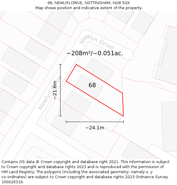 68, NEWLYN DRIVE, NOTTINGHAM, NG8 5GX: Plot and title map