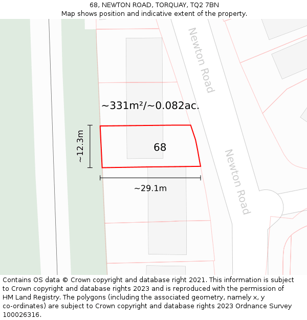 68, NEWTON ROAD, TORQUAY, TQ2 7BN: Plot and title map