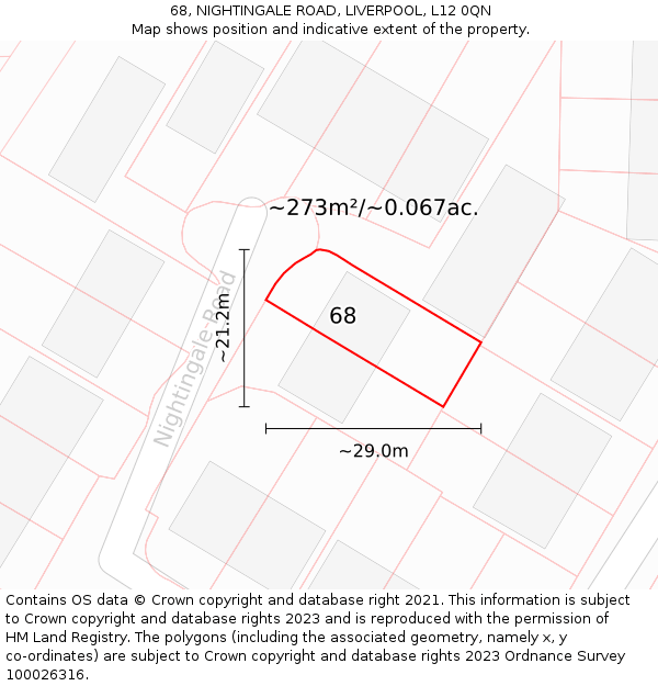 68, NIGHTINGALE ROAD, LIVERPOOL, L12 0QN: Plot and title map