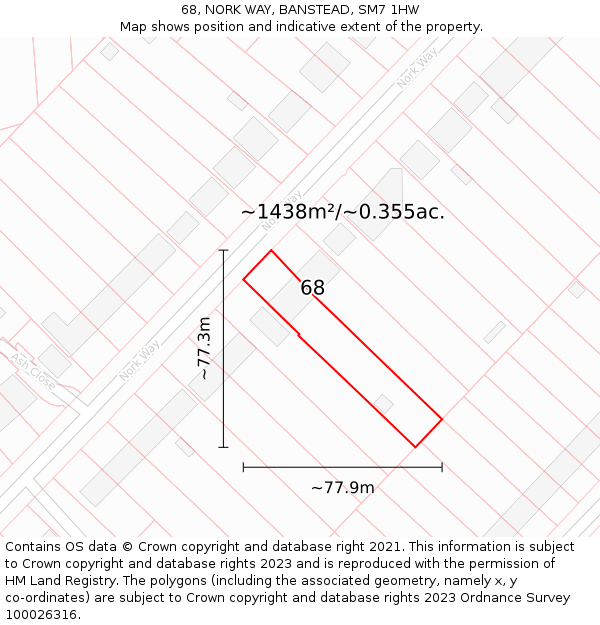 68, NORK WAY, BANSTEAD, SM7 1HW: Plot and title map