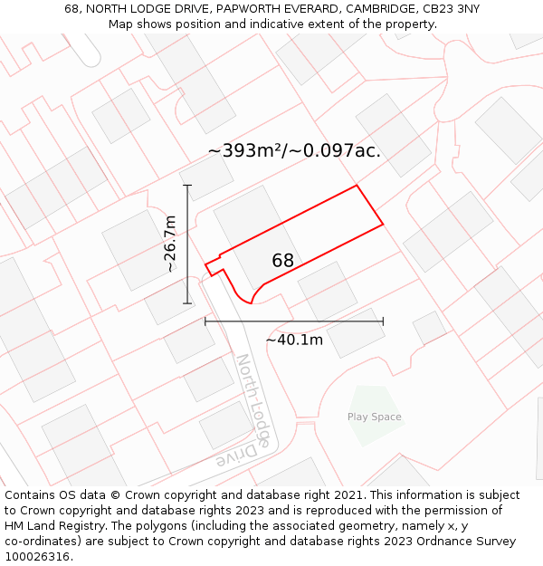 68, NORTH LODGE DRIVE, PAPWORTH EVERARD, CAMBRIDGE, CB23 3NY: Plot and title map