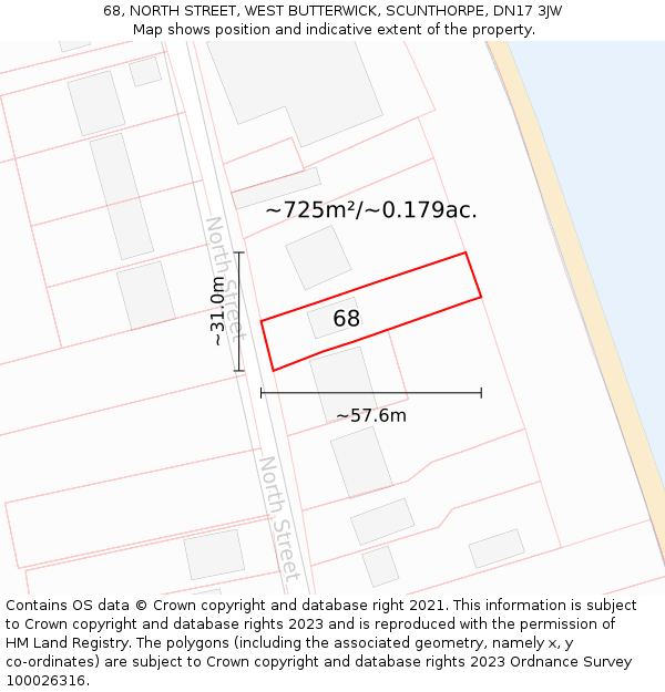 68, NORTH STREET, WEST BUTTERWICK, SCUNTHORPE, DN17 3JW: Plot and title map