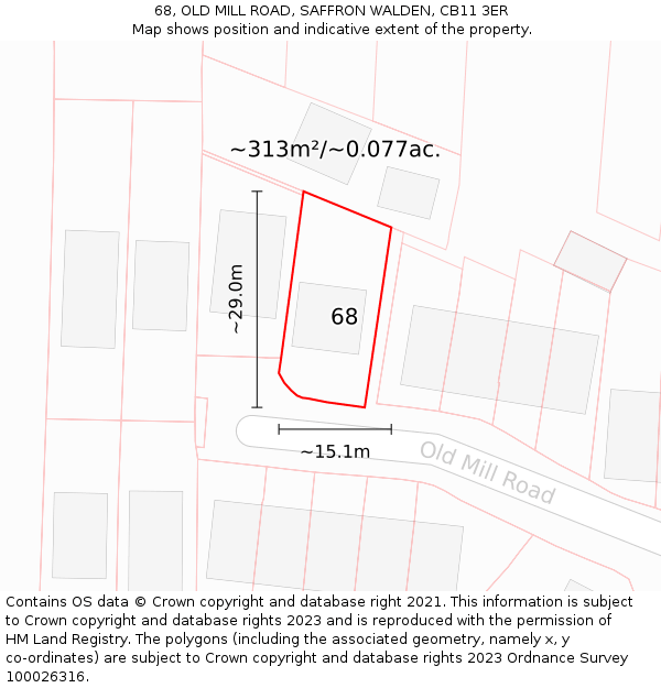 68, OLD MILL ROAD, SAFFRON WALDEN, CB11 3ER: Plot and title map