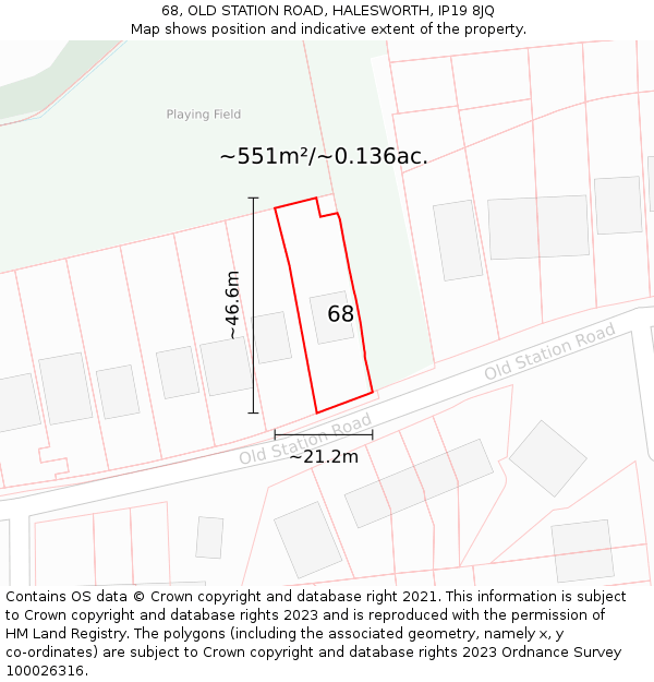 68, OLD STATION ROAD, HALESWORTH, IP19 8JQ: Plot and title map