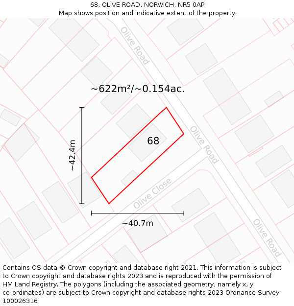 68, OLIVE ROAD, NORWICH, NR5 0AP: Plot and title map