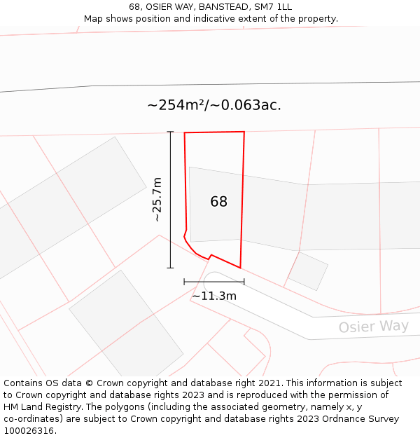 68, OSIER WAY, BANSTEAD, SM7 1LL: Plot and title map