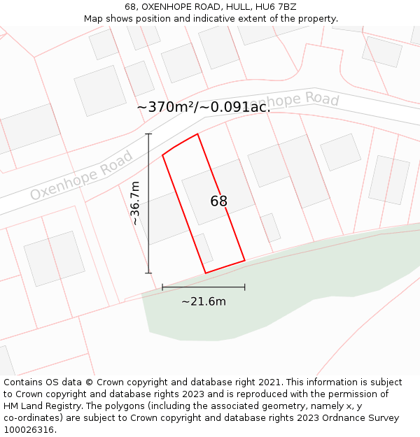 68, OXENHOPE ROAD, HULL, HU6 7BZ: Plot and title map