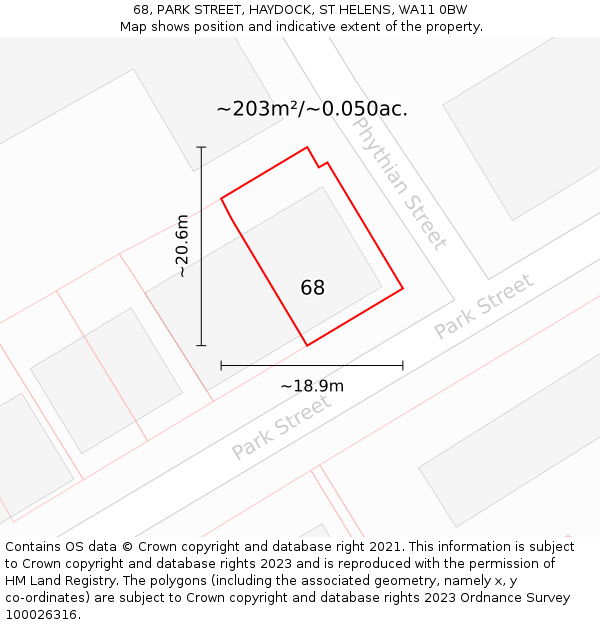 68, PARK STREET, HAYDOCK, ST HELENS, WA11 0BW: Plot and title map