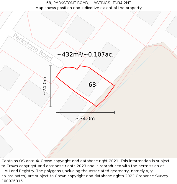 68, PARKSTONE ROAD, HASTINGS, TN34 2NT: Plot and title map