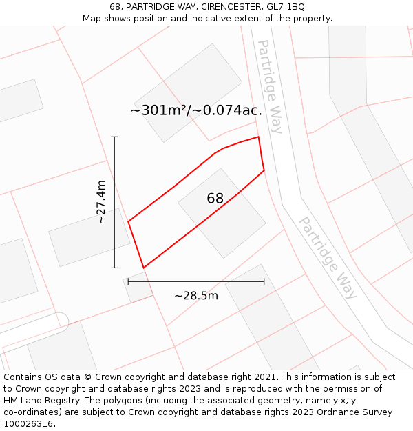 68, PARTRIDGE WAY, CIRENCESTER, GL7 1BQ: Plot and title map